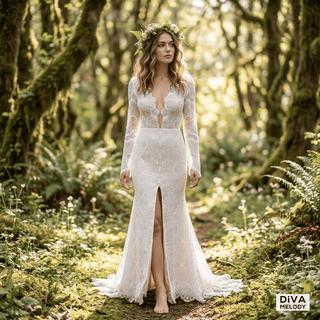 Long Sleeve Backless Mermaid Wedding Dress - Diva Melody