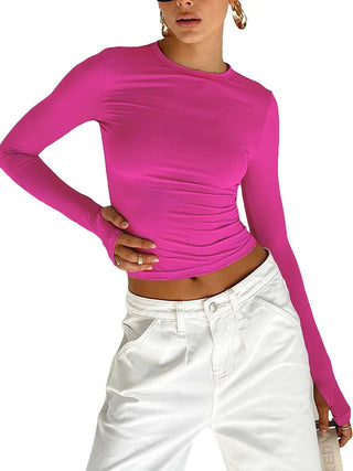 Long Sleeve Crew Neck Solid Top with Thumb Holes - Diva Melody