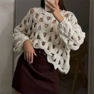 Long Sleeve Crochet Knit Sweater - Diva Melody