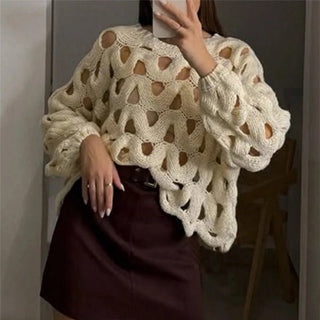Long Sleeve Crochet Knit Sweater - Diva Melody