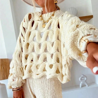 Long Sleeve Crochet Knit Sweater - Diva Melody
