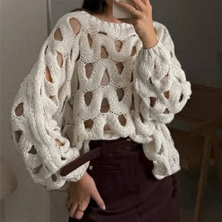 Long Sleeve Crochet Knit Sweater - Diva Melody