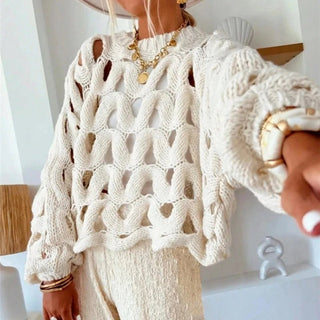 Long Sleeve Crochet Knit Sweater - Diva Melody