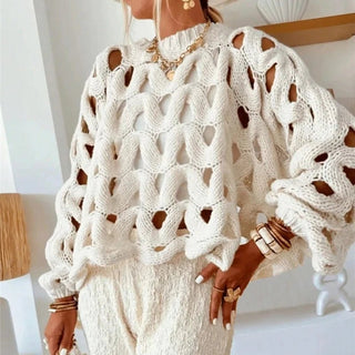 Long Sleeve Crochet Knit Sweater - Diva Melody