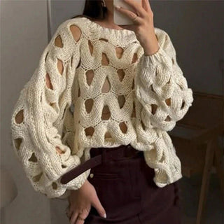Long Sleeve Crochet Knit Sweater - Diva Melody