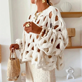 Long Sleeve Crochet Knit Sweater - Diva Melody