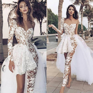 Long Sleeve Lace Bridal Jumpsuit - Diva Melody