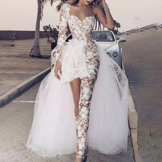 Long Sleeve Lace Bridal Jumpsuit - Diva Melody