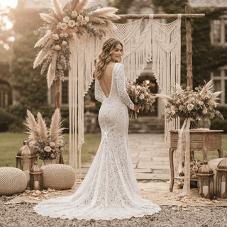 Long Sleeve Mermaid Lace Wedding Dress - Diva Melody