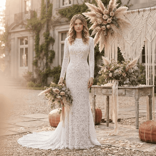Long Sleeve Mermaid Lace Wedding Dress - Diva Melody