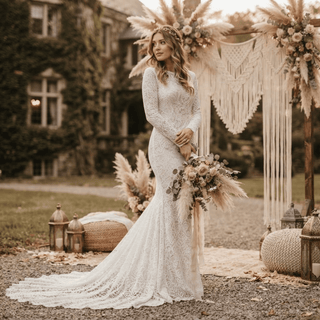 Long Sleeve Mermaid Lace Wedding Dress - Diva Melody
