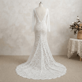 Long Sleeve Mermaid Lace Wedding Dress - Diva Melody
