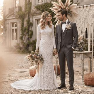 Long Sleeve Mermaid Lace Wedding Dress - Diva Melody