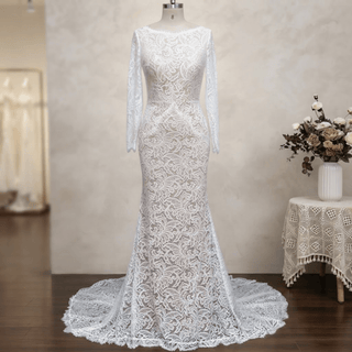 Long Sleeve Mermaid Lace Wedding Dress - Diva Melody