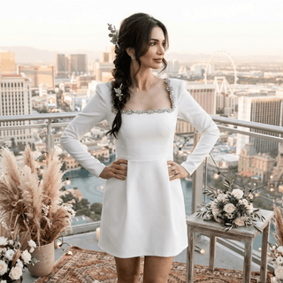 Long Sleeve Mini Bridal Dress - Diva Melody