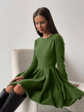 Long Sleeve Mini Pleated Knitted Dress - Diva Melody