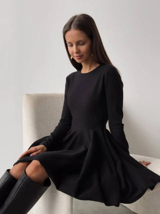 Long Sleeve Mini Pleated Knitted Dress - Diva Melody