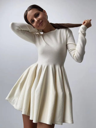 Long Sleeve Mini Pleated Knitted Dress - Diva Melody