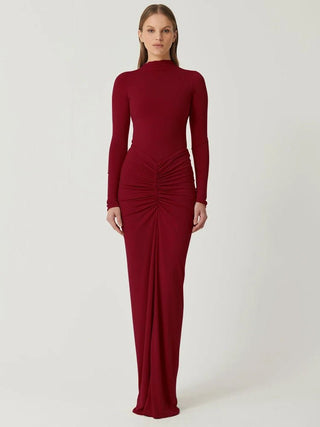 Long Sleeve Pleated Evening Dress - Diva Melody