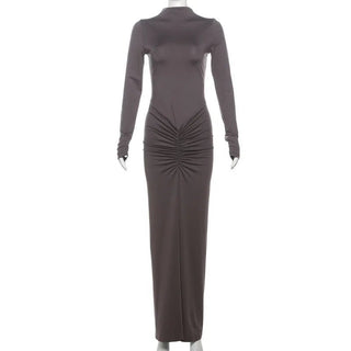 Long Sleeve Pleated Evening Dress - Diva Melody