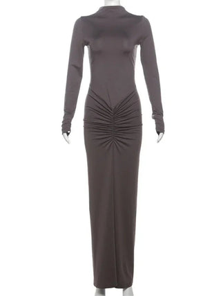 Long Sleeve Pleated Evening Dress - Diva Melody