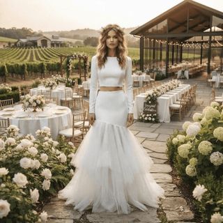 Long Sleeve Two Piece Mermaid Wedding Dress - Diva Melody