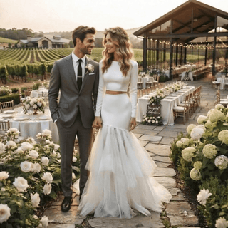 Long Sleeve Two Piece Mermaid Wedding Dress - Diva Melody