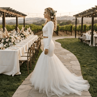 Long Sleeve Two Piece Mermaid Wedding Dress - Diva Melody