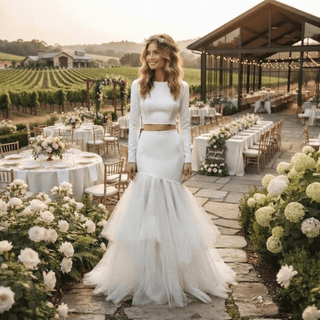 Long Sleeve Two Piece Mermaid Wedding Dress - Diva Melody
