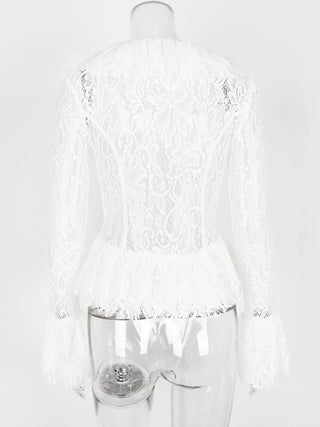 Long Sleeve White Lace Ruffle Top - Diva Melody