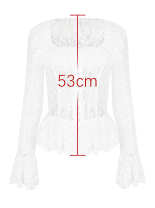 Long Sleeve White Lace Ruffle Top - Diva Melody