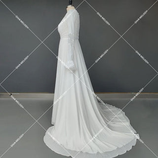 Long Sleeves A Line Wedding Dress - Diva Melody