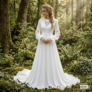 Long Sleeves A Line Wedding Dress - Diva Melody
