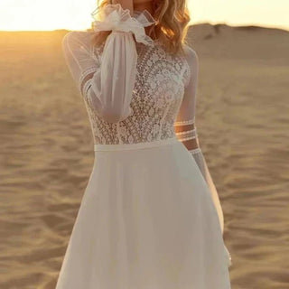 Long Sleeves A Line Wedding Dress - Diva Melody