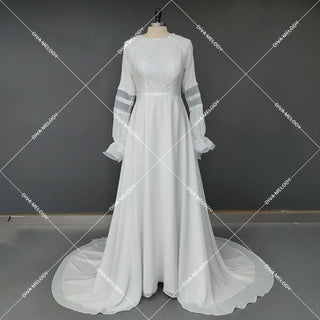 Long Sleeves A Line Wedding Dress - Diva Melody