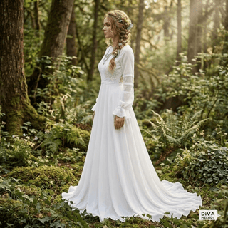 Long Sleeves A Line Wedding Dress - Diva Melody