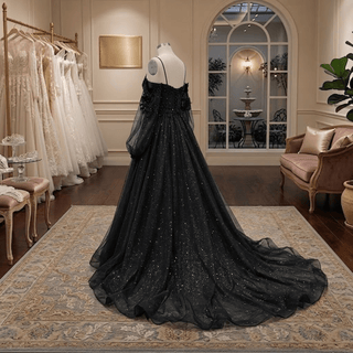 Long Sleeves Black Lace Wedding Dress - Diva Melody