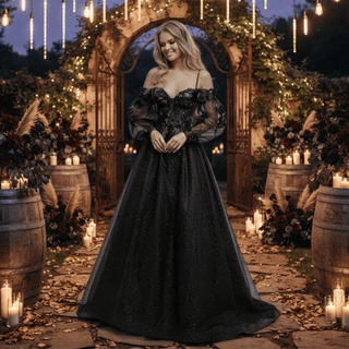 Long Sleeves Black Lace Wedding Dress - Diva Melody