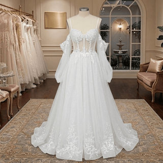 Long Sleeves Black Lace Wedding Dress - Diva Melody