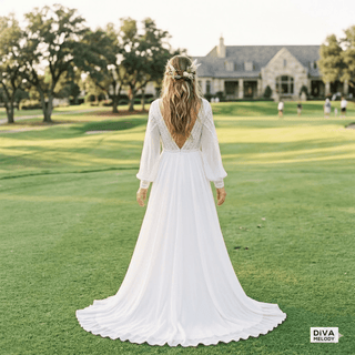 Long Sleeves Chiffon Bridal Gown - Diva Melody