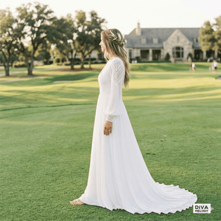 Long Sleeves Chiffon Bridal Gown - Diva Melody