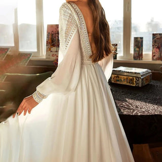 Long Sleeves Chiffon Bridal Gown - Diva Melody