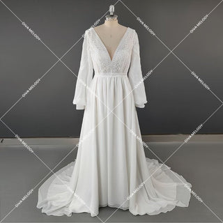 Long Sleeves Chiffon Bridal Gown - Diva Melody