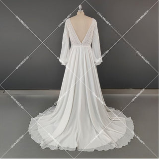 Long Sleeves Chiffon Bridal Gown - Diva Melody