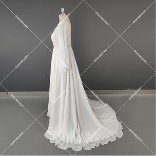 Long Sleeves Chiffon Bridal Gown - Diva Melody