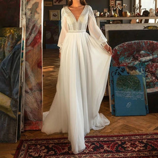 Long Sleeves Chiffon Bridal Gown - Diva Melody