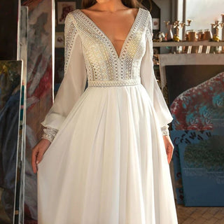 Long Sleeves Chiffon Bridal Gown - Diva Melody