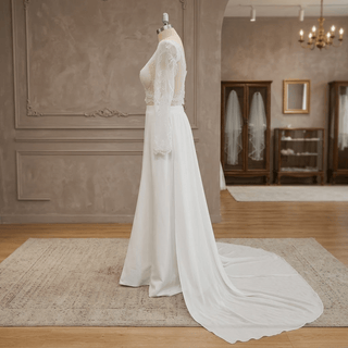 Long Sleeves Crop Top Lace Wedding Dress - Diva Melody