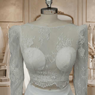 Long Sleeves Crop Top Lace Wedding Dress - Diva Melody
