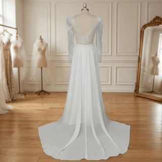 Long Sleeves Crop Top Lace Wedding Dress - Diva Melody